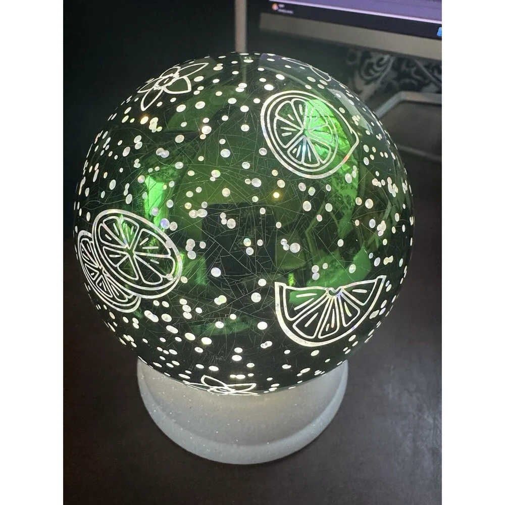 Cracker Barrel Acrylic Green Lemons Foiled Glitter Globe in Box tested and works